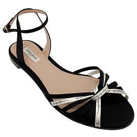 Giorgio Armani Black / White Strappy Logo Flat Sandals Black