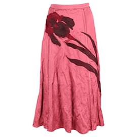 Erdem-Erdem Satin A-Line Midi Skirt in Pink Viscose-Brown,Pink