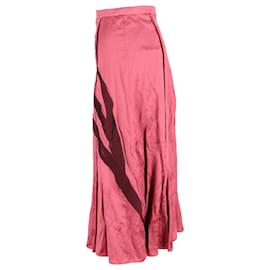 Erdem-Erdem Satin A-Line Midi Skirt in Pink Viscose-Brown,Pink