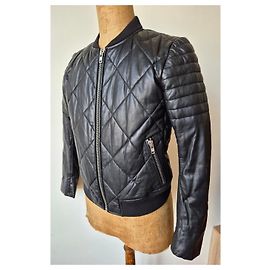 Quilted jacket/bomber, black leather, size 2, SANDRO Other