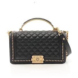 Chanel-Chanel Lambskin Boy Chanel Top Handle 2way Shoulder Bag A94805-Black