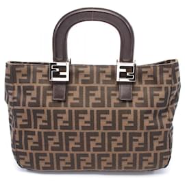 Fendi-Fendi Canvas Leather Zucca Tote Bag 26329-Brown