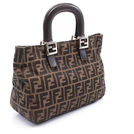 Fendi-Fendi Canvas Leather Zucca Tote Bag 26329-Brown