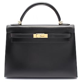 Hermès-Hermes Box Calf Kelly 2way Bag 32 Stamp □F (2002)-Black