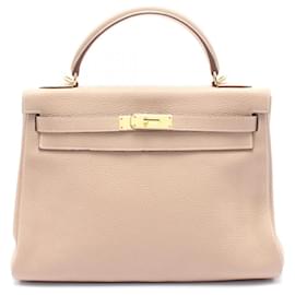Hermès-Hermes Taurillon Clemence Kelly 2way bag 43N Stamp Q (2013)-Brown,Beige