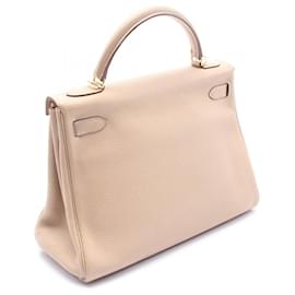 Hermès-Hermes Taurillon Clemence Kelly 2way bag 43N Stamp Q (2013)-Brown,Beige