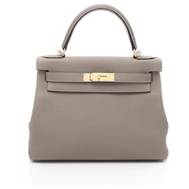 Hermès-Hermes Togo Kelly 28 Handbag CBY074MY Stamp C (2018)-Brown,Beige