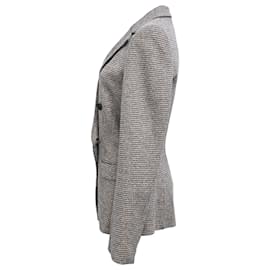 Theory-Theory Houndstooth Print Angled Blazer in Grey Wool-Grey