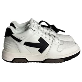 Off White-Off-White Out Of Office Sneakers in White & Black Leather-White