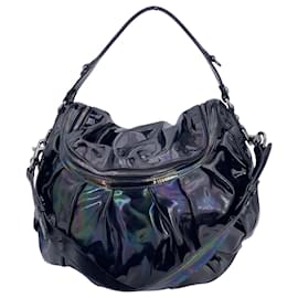 Gucci-Black Iridescent Patent Leather Icon Bit Hobo Shoulder Bag-Black