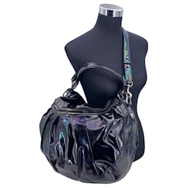 Gucci-Black Iridescent Patent Leather Icon Bit Hobo Shoulder Bag-Black