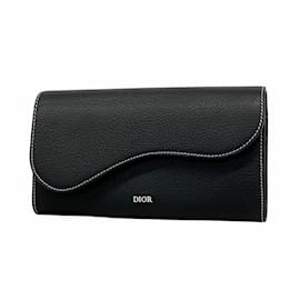 Christian Dior-Christian Dior Black Leather Long Wallet-Black