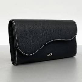 Christian Dior-Christian Dior Black Leather Long Wallet-Black