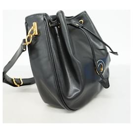 Céline-Celine Black Leather Shoulder Bag-Black