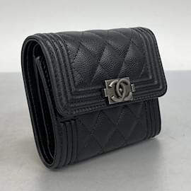 Chanel-Chanel Tri-fold Wallet in Black Grained Calfskin-Black
