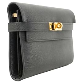 Hermès-Portefeuille Long Hermes Kelly Veau Epsom Noir D Stamp-Noir