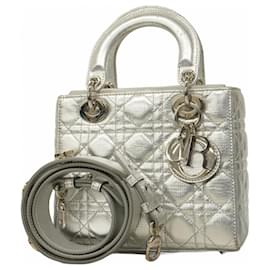 Christian Dior-Christian Dior Cannage Lady Handbag-Silvery