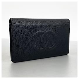 Chanel-Chanel Long Wallet in Black Grained Calfskin-Black