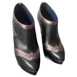 Studio Pollini Platform Ankle Boots Black Bronze Leather Black Bronze