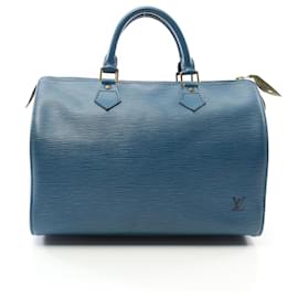 Louis Vuitton-Louis Vuitton Speedy 35 Epi Toledo Blue Handbag-Blue