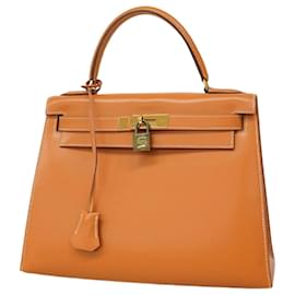 Hermès-Hermes Kelly 28 Handbag in Natural Box Calf Leather-Other