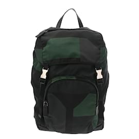 Prada-Prada Black/Green Nylon Leather Backpack-Black,Green