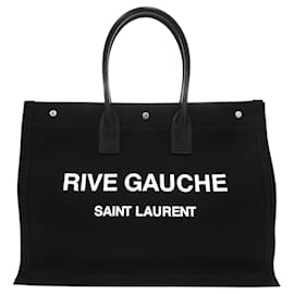 Yves Saint Laurent-Yves Saint Laurent Black Canvas and Leather Tote Bag-Black