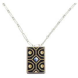 Hermès Collier Pendentif Boîte à Rêves Hermes Argenté Jaune Bleu Marine