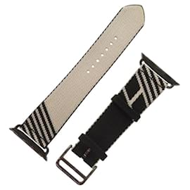 Hermès-Hermes Tour Strap Canvas Black White Apple Watch Belt-Black,White