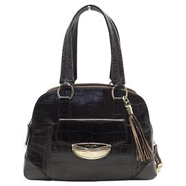 BOLSA DE MÃO LANCEL ADJANI A03374 COURO ESTILO CROCO MARROM Marrom