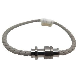 NEW MONTBLANC BRACELET M61026 GREY BRAIDED LEATHER 18.5CM GREY LEATHER BANGLE Grey