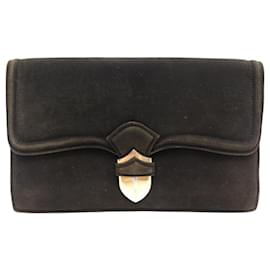 Hermès-VINTAGE SAC POCHETTE A MAIN HERMES PAN EN VEAU DOBLIS FERMOIR EN VERMEIL CLUTCH-Marron