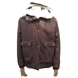 Christian Dior-CHRISTIAN DIOR HOODED JACKET 50 M SHEEPSKIN SHEARLING COAT-Brown