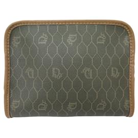 Christian Dior-VINTAGE CHRISTIAN DIOR BEEHIVE CANVAS CLUTCH POUCH-Brown