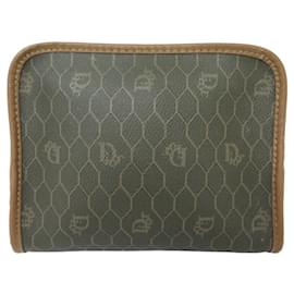 Christian Dior-VINTAGE CHRISTIAN DIOR BEEHIVE CANVAS CLUTCH POUCH-Brown