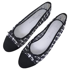 Chanel-NEUF CHAUSSURES CHANEL G02819 BALLERINES LOGO CC 36 TWEED BICOLORE SHOES-Autre