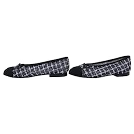 Chanel-NEUF CHAUSSURES CHANEL G02819 BALLERINES LOGO CC 36 TWEED BICOLORE SHOES-Autre
