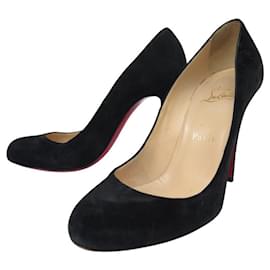 Christian Louboutin-CHAUSSURES CHRISTIAN LOUBOUTIN ESCARPINS FIFI 37 EN DAIM NOIR DEER SHOES-Noir