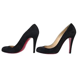 Christian Louboutin-CHAUSSURES CHRISTIAN LOUBOUTIN ESCARPINS FIFI 37 EN DAIM NOIR DEER SHOES-Noir