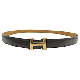 Hermès-VINTAGE CEINTURE HERMES BOUCLE H 18MM REVERSIBLE EN CUIR BOX GOLD T89 BELT-Camel