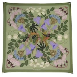 Hermès-NINE HERMES FLORA GRAECA GOULANDRIS 90 CASHMERE & SILK SCARF-Green