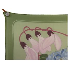 Hermès-NINE HERMES FLORA GRAECA GOULANDRIS 90 CASHMERE & SILK SCARF-Green