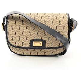 Yves Saint Laurent-Saint Laurent Canvas Leather Satchel Medium Bag-Brown,Beige