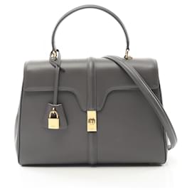 Céline-Celine 16 Medium Leather Handbag Gray-Grey