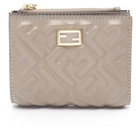 Fendi-Fendi Leather Slim Baguette FF Pattern Wallet-Brown,Beige