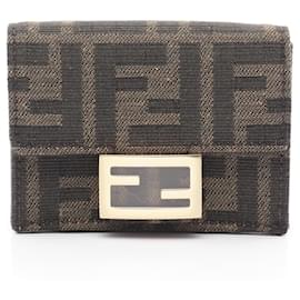 Fendi-Fendi Baguette Zucca Canvas Leather Wallet-Brown