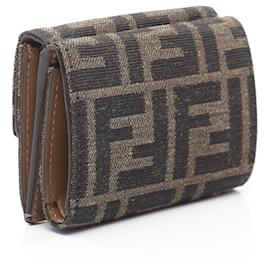 Fendi-Fendi Baguette Zucca Canvas Leather Wallet-Brown