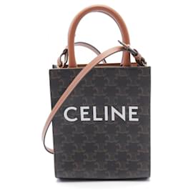 Céline-Celine Mini Vertical Cabas Triomphe Handbag PVC Coated Canvas Leather-Black