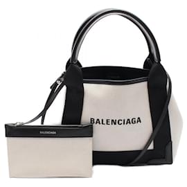 Balenciaga-Sac à main Balenciaga Navy Cabas XS en toile et cuir-Noir