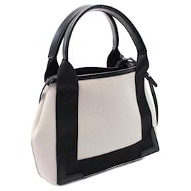 Balenciaga-Balenciaga Navy Cabas XS Canvas Leather Handbag-Black